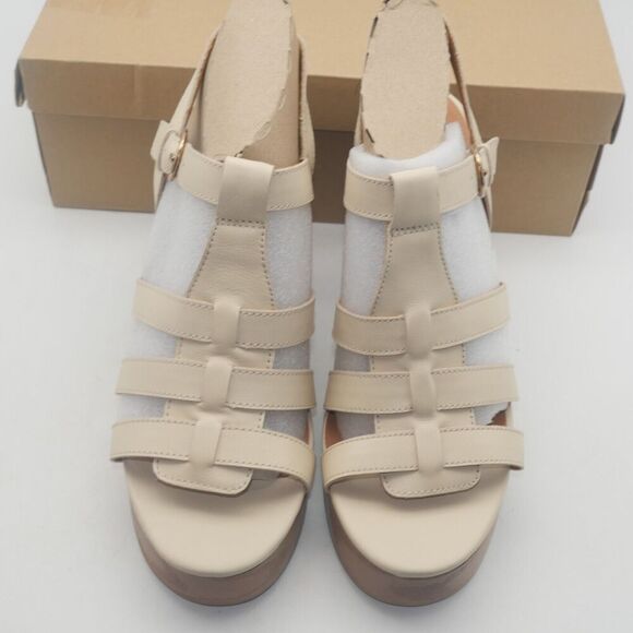 NEW Lucky Brand Women's 9.5 Imana Leather Ankle Strap Sandals Heels Vanilla - Picture 7 of 8